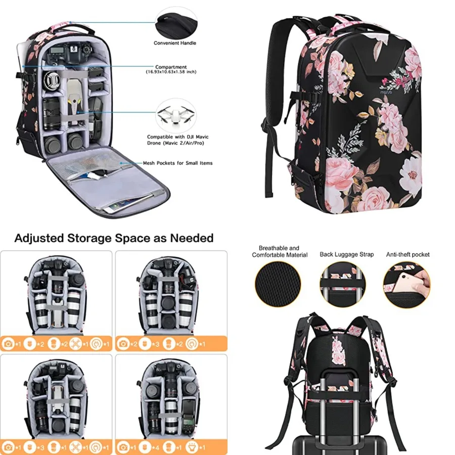 Camera Backpack, DSLR/SLR/Mirrorless Photography Camera Bag Peony Waterproof Hardshell Case with Tripod Holder & Laptop Compartment Compatible with Canon/Nikon/Sony/DJI Mavic Drone, Black
Camera Backpack, DSLR/SLR/Mirrorless Photography Camera Bag Peony Waterproof Hardshell Case with Tripod Holder & Laptop Compartment Compatible with Canon/Nikon/Sony/DJI Mavic Drone, Black