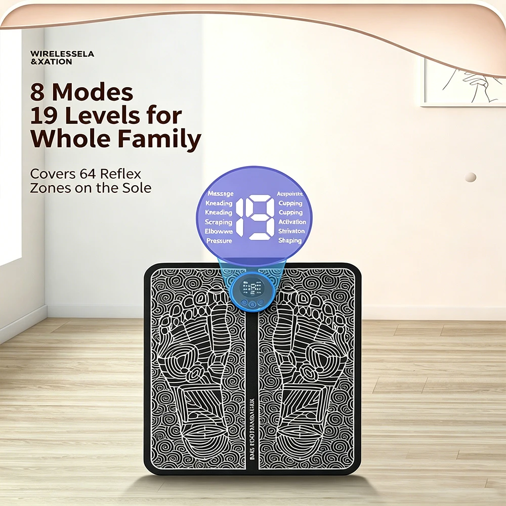 1Pc Wireless EMS Foot Massage Mat, 8 Modes 19 Levels, Portable Foot Relaxation Plasticity Pad, For Home, Office Use
1Pc Wireless EMS Foot Massage Mat, 8 Modes 19 Levels, Portable Foot Relaxation Plasticity Pad, For Home, Office Use