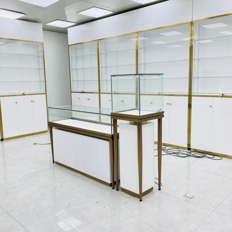 Customize.Luxury Gold Framed Jewelry Display System White Pleated Cabinet with Anti Glass Design Premium
Customize.Luxury Gold Framed Jewelry Display System White Pleated Cabinet with Anti Glass Design Premium