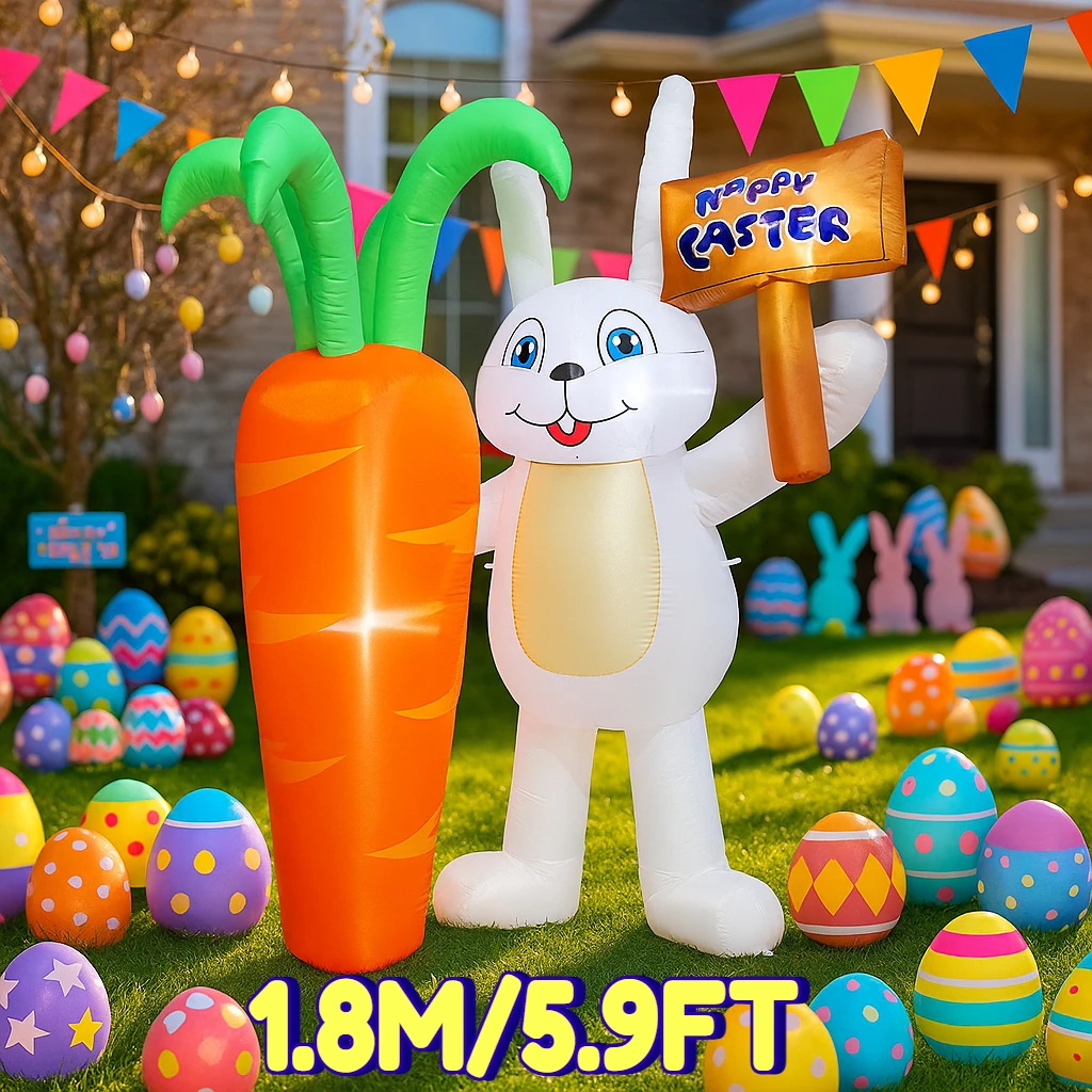 Надувное украшение для Пасхальных праздников, 1,8 м/5,9 футов, кролик с морковью и LED-подсветкой, для улицы и двора
Надувное украшение для Пасхальных праздников, 1,8 м/5,9 футов, кролик с морковью и LED-подсветкой, для улицы и двора