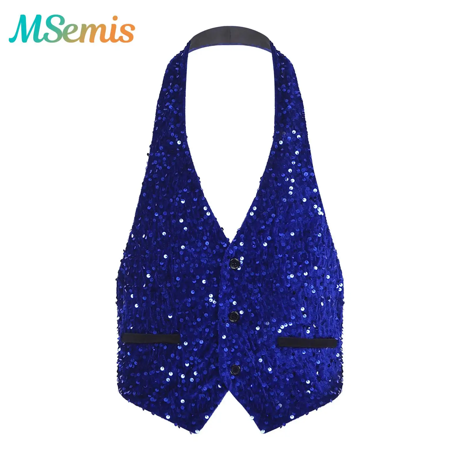 Mens Glittery Sequined Velvet Waistcoat Cocktail Party Dance Prom Costume Halter V Neck Front Button-down Backless Vest Tank Top
Mens Glittery Sequined Velvet Waistcoat Cocktail Party Dance Prom Costume Halter V Neck Front Button-down Backless Vest Tank Top