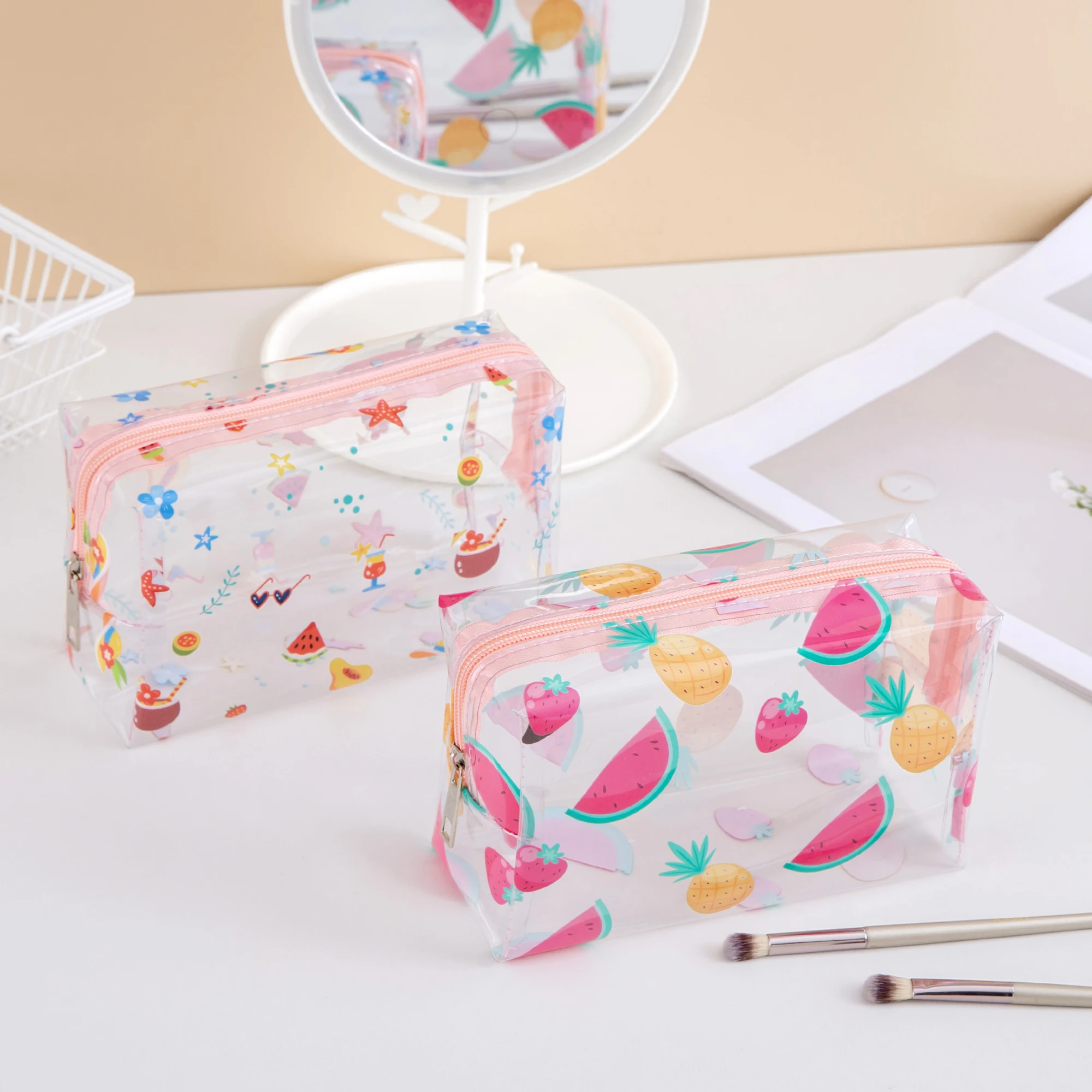 Summer Cute Waterproof Clear printing Cosmetics Bag PVC Zippered Toiletry Carry Pouch for Beach Swimming Travel
Summer Cute Waterproof Clear printing Cosmetics Bag PVC Zippered Toiletry Carry Pouch for Beach Swimming Travel