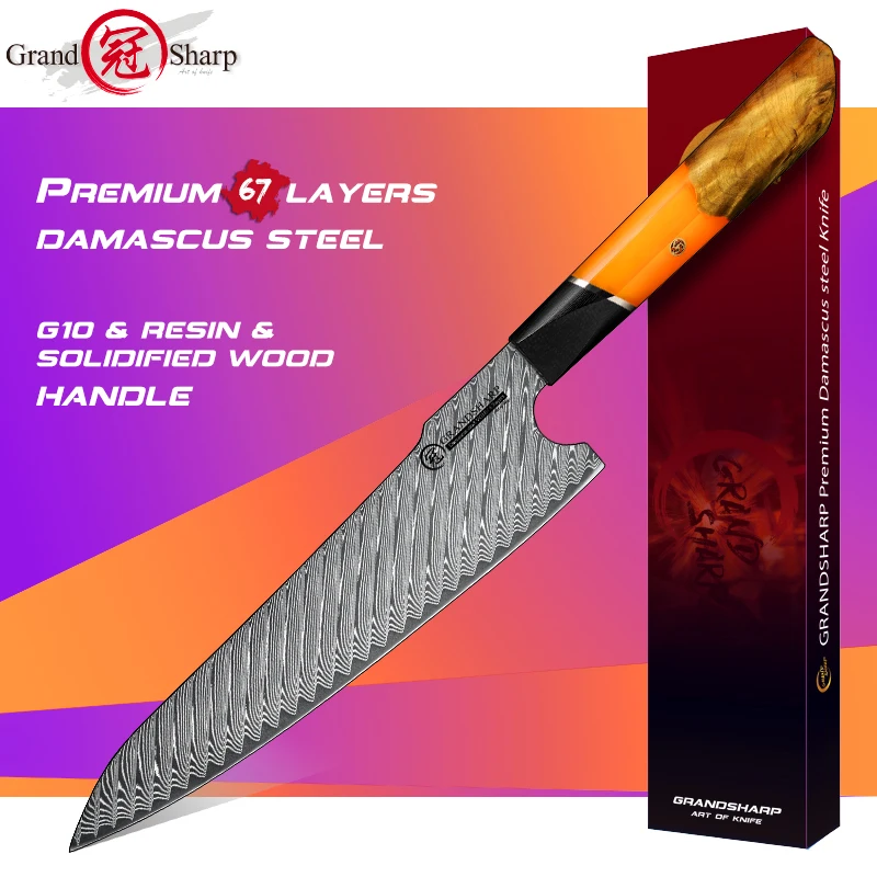 Grandsharp 8.2 Chef Knives Inch Professional High Carbon Kitchen AUS-10 Damascus Stainless Steel Cooking Tools Gift Box
Grandsharp 8.2 Chef Knives Inch Professional High Carbon Kitchen AUS-10 Damascus Stainless Steel Cooking Tools Gift Box