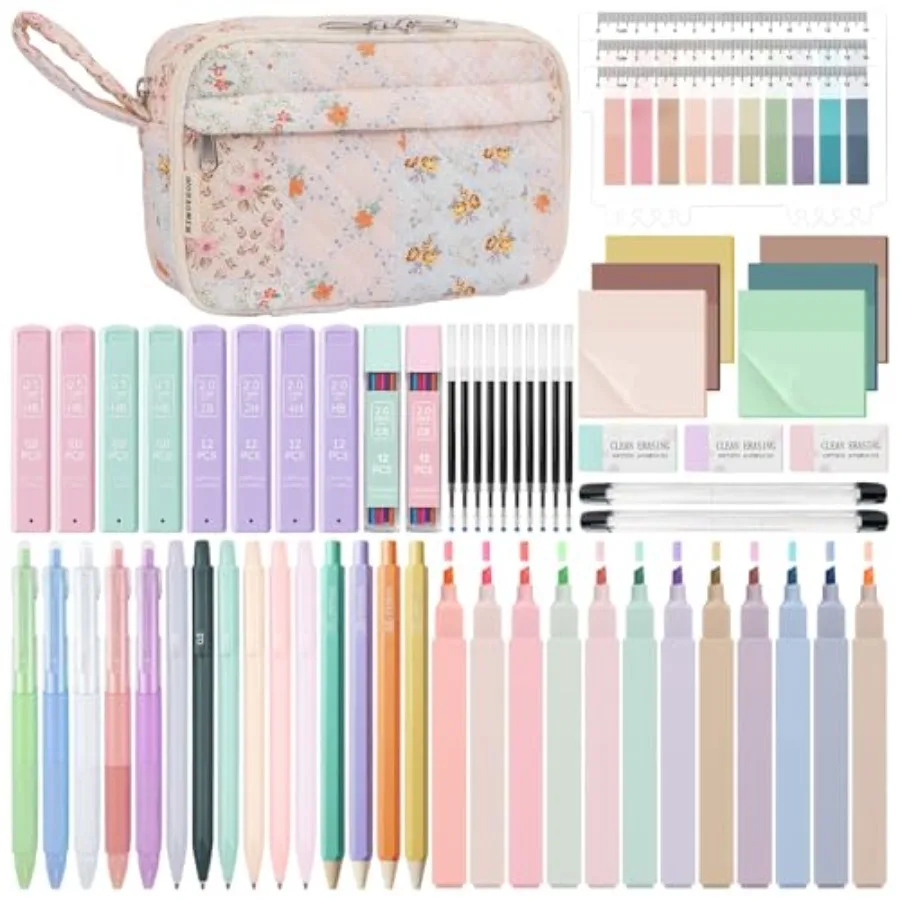 62PCS Aesthetic School Supplies with Quilted Pencil Case, Pastel Highlighters, Gel Pens Mechanical Pencils Set, Cute Back to Sc
62PCS Aesthetic School Supplies with Quilted Pencil Case, Pastel Highlighters, Gel Pens Mechanical Pencils Set, Cute Back to Sc