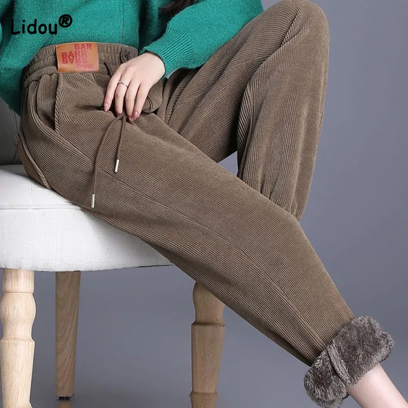 Fleece Thick Vintage Casual Harem Female Pants Women's Clothing Autumn Winter Fashion Elastic High Waist Drawstring Trousers
Fleece Thick Vintage Casual Harem Female Pants Women's Clothing Autumn Winter Fashion Elastic High Waist Drawstring Trousers