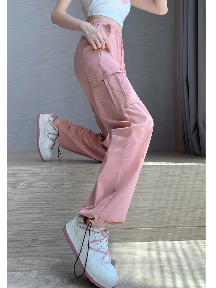 Pink Fashion Cargo Pants Women Summer New Big Pockets Casual Wide-leg Pants Female Chic Elastic High Waist Jogger Trousers
Pink Fashion Cargo Pants Women Summer New Big Pockets Casual Wide-leg Pants Female Chic Elastic High Waist Jogger Trousers