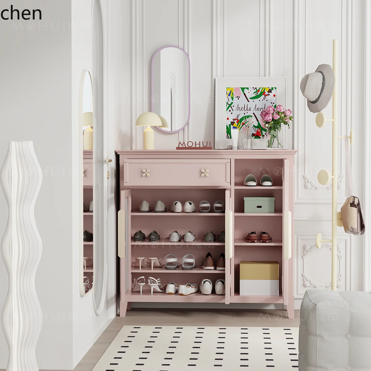 DSA Pink shoe cabinet entrance integrated household large-capacity glass door storage cabinet
DSA Pink shoe cabinet entrance integrated household large-capacity glass door storage cabinet