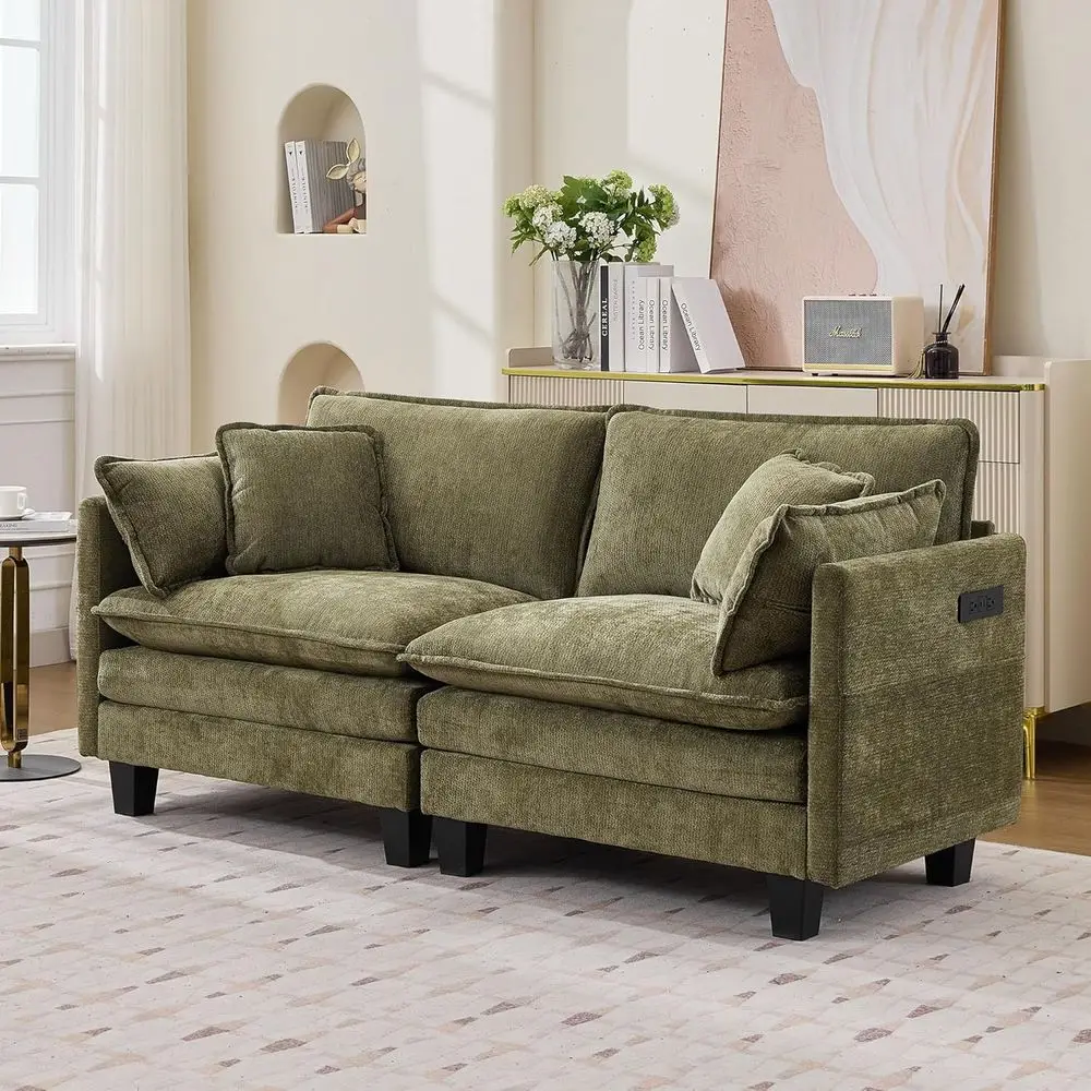 75 Contemporary Loveseat Sofa with Deep Seating, Green Chenille Fabric, USB & Type-C Ports
75 Contemporary Loveseat Sofa with Deep Seating, Green Chenille Fabric, USB & Type-C Ports