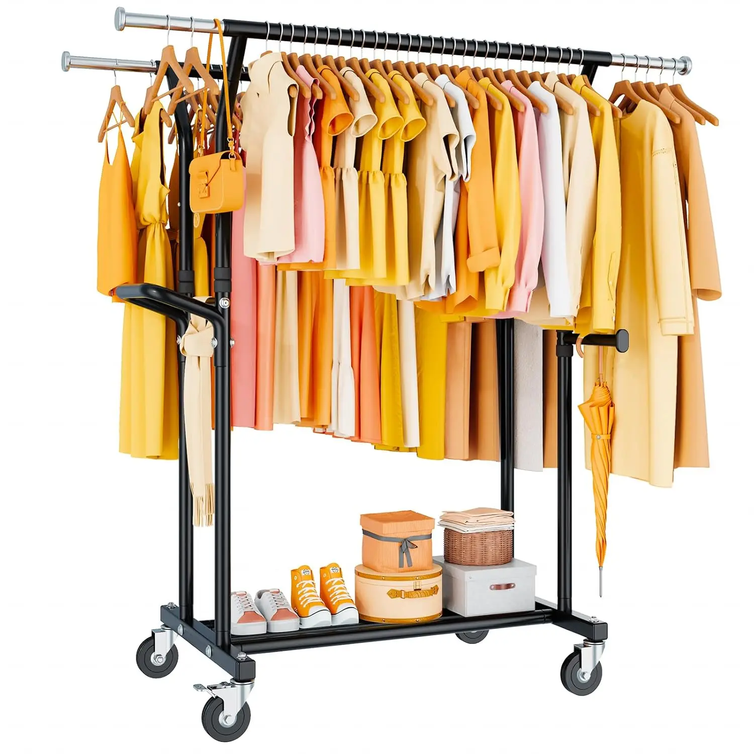 800LBS Heavy Duty Clothes Rack: Rolling Clothing Rack for Hanging Coat Double Rods Portable Wardrobe Garment Racks, Customized
800LBS Heavy Duty Clothes Rack: Rolling Clothing Rack for Hanging Coat Double Rods Portable Wardrobe Garment Racks, Customized
