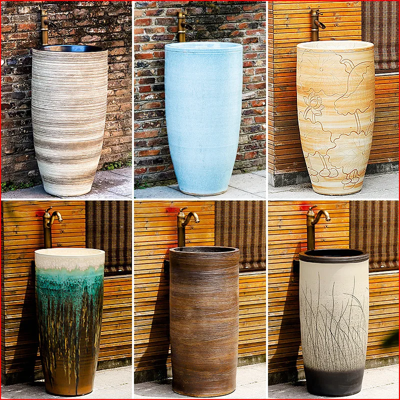 Wash Basin Ceramic Pillar Basin Basin Art Retro Integrated Floor Balcony Bathroom Outdoor One-Piece Washbasin
Wash Basin Ceramic Pillar Basin Basin Art Retro Integrated Floor Balcony Bathroom Outdoor One-Piece Washbasin