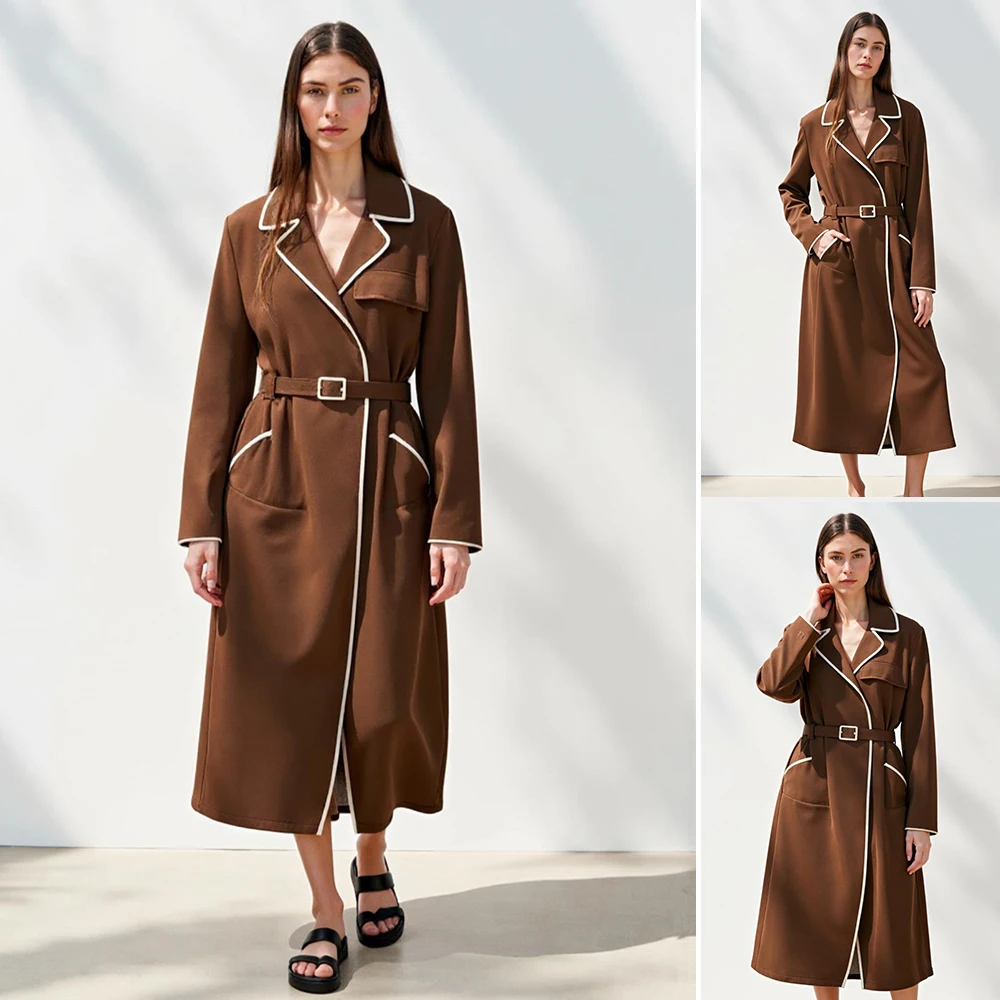 Mia Muse Boutique, осенний плащ, 2025 г., женский простой длинный плащ с длинными рукавами и шалью, воротником, карманами, базовый длинный плащ 
Mia Muse Boutique, осенний плащ, 2025 г., женский простой длинный плащ с длинными рукавами и шалью, воротником, карманами, базовый длинный плащ