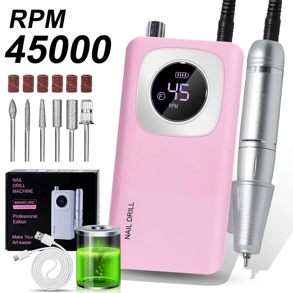 45000RPM Electric Nail Drill File Rechargeable Portable Electric Nail File Machine Kit for Home Acrylic Gel Nails Polishing Tool
45000RPM Electric Nail Drill File Rechargeable Portable Electric Nail File Machine Kit for Home Acrylic Gel Nails Polishing Tool