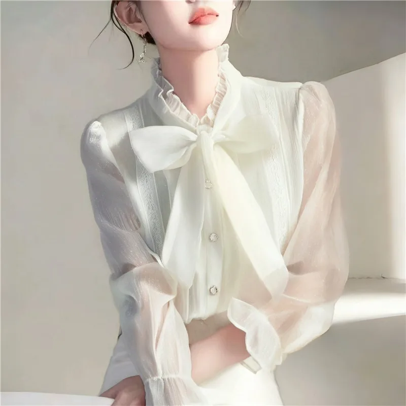 Chiffon Women Shirts Summer 2023 Solid Long Sleeve Fashion Y2k Blouses Loose Korean Top Bow New Casual Blusa
Chiffon Women Shirts Summer 2023 Solid Long Sleeve Fashion Y2k Blouses Loose Korean Top Bow New Casual Blusa