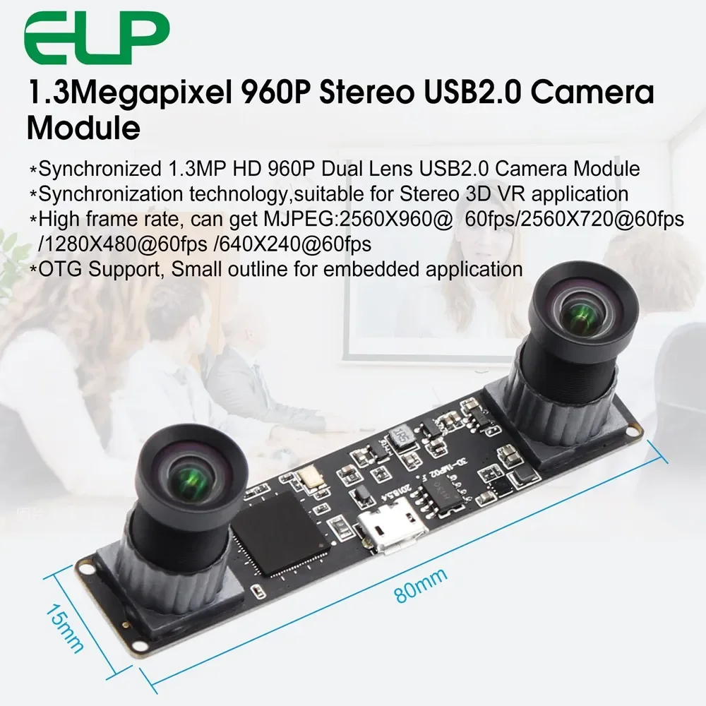 Best Seller ELP 1.3MP CMOS Synchronous Dual Output No Distortion Lens 960P 60fp Mini Stereo Camera USB For Double Checking Count
Best Seller ELP 1.3MP CMOS Synchronous Dual Output No Distortion Lens 960P 60fp Mini Stereo Camera USB For Double Checking Count