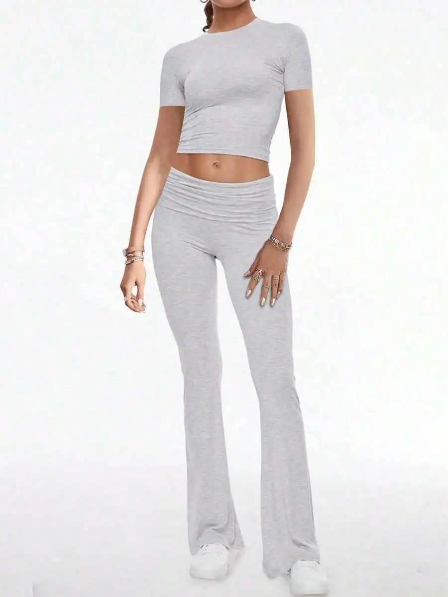 Women Two Piece Casual Crop Top And Flared Pants Set
Women Two Piece Casual Crop Top And Flared Pants Set