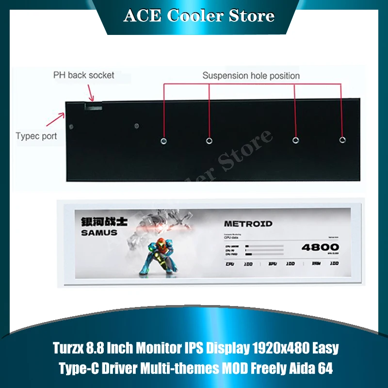 8.8 Inch Display 1920x480 PC DIY Themes PC Working Condition Monitor USB Type-C Software Driver Freely AIDA 64
8.8 Inch Display 1920x480 PC DIY Themes PC Working Condition Monitor USB Type-C Software Driver Freely AIDA 64