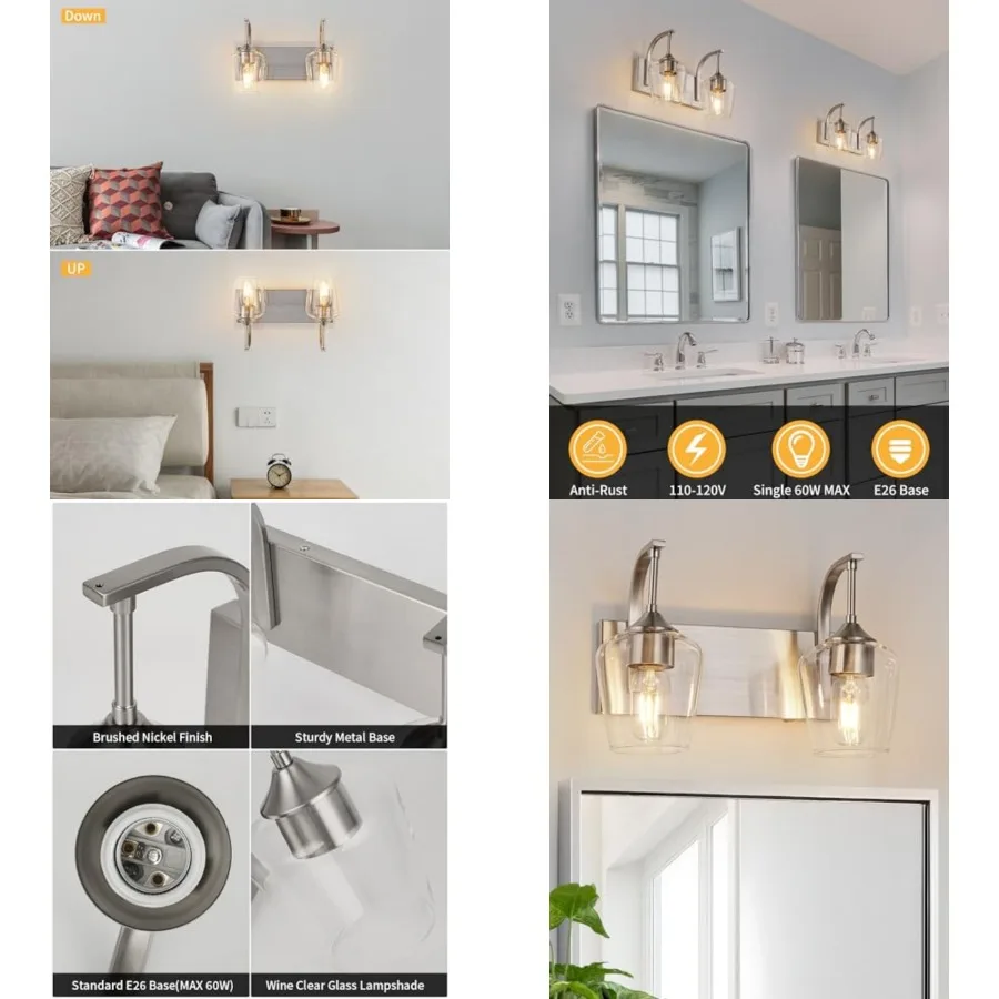 Bathroom Light Fixtures Bathroom Vanity Light with Clear Glass Shade, 2-Light Modern Wall Lights for Bedroom Hallway Livg Room
Bathroom Light Fixtures Bathroom Vanity Light with Clear Glass Shade, 2-Light Modern Wall Lights for Bedroom Hallway Livg Room