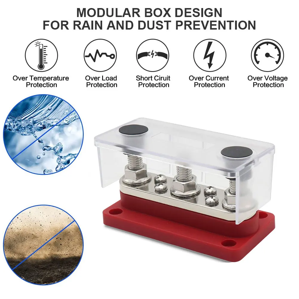 300A Busbar Terminal Block 3/8 Studs Bus Bar Box 3+4 Way Busbar Power Case for RV Marine Boat for Vehicle Car Automobile Caravan
300A Busbar Terminal Block 3/8 Studs Bus Bar Box 3+4 Way Busbar Power Case for RV Marine Boat for Vehicle Car Automobile Caravan