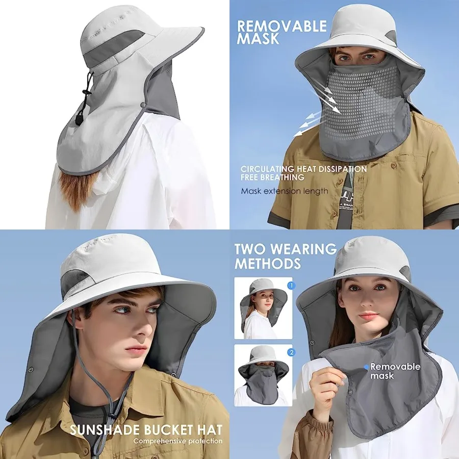 Outdoor Sun Hat Detachable Neck Face Flap UPF 50+UV Protection Visor Fishing Hats with Neck Flap for Men & Women, Light Grey
Outdoor Sun Hat Detachable Neck Face Flap UPF 50+UV Protection Visor Fishing Hats with Neck Flap for Men & Women, Light Grey