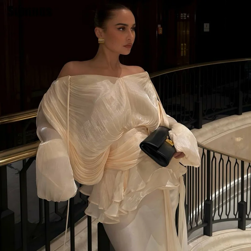 Sumnus Elegant Mermaid Evening Dresses Off Shoulder Beige Pleats Ruffle Two Pieces Maxi Prom Dress 2026 vestidos gala Customized
Sumnus Elegant Mermaid Evening Dresses Off Shoulder Beige Pleats Ruffle Two Pieces Maxi Prom Dress 2026 vestidos gala Customized