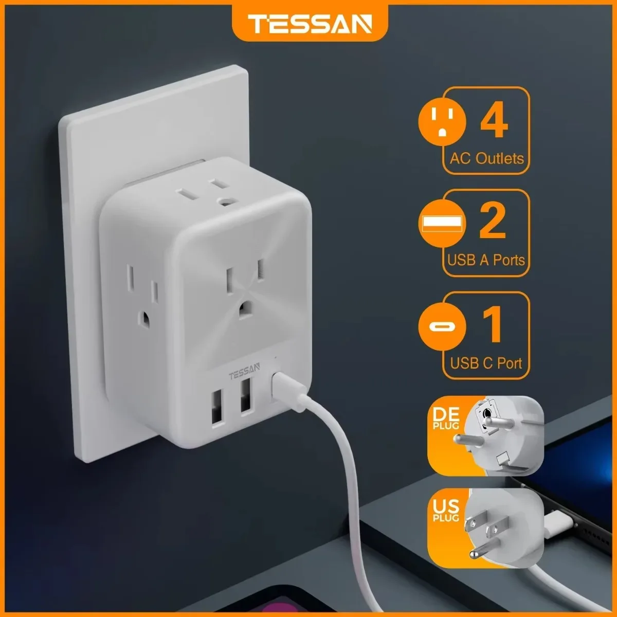 TESSAN US Plug Power Strip with 4AC Outlet and 3USB Charging Port Multi-Contacts Electrical Socket with Surge Protector for Home
TESSAN US Plug Power Strip with 4AC Outlet and 3USB Charging Port Multi-Contacts Electrical Socket with Surge Protector for Home