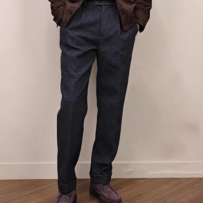 New Autumn and Winter Italian Style Rough Flower Heavy Wool Herringbone Pattern Retro Men's Woolen Trousers Double Pleated Trousers Trendy
New Autumn and Winter Italian Style Rough Flower Heavy Wool Herringbone Pattern Retro Men's Woolen Trousers Double Pleated Trousers Trendy
