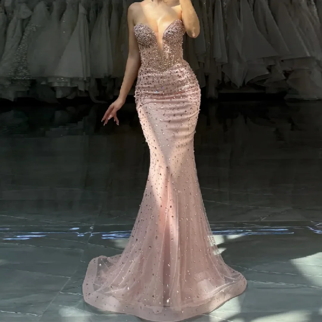 Beaded Appliqué Long Prom Dresses Pink Luxury Mermaid Prom Dress Elegant Sweetheart Sleeveless Customized
Beaded Appliqué Long Prom Dresses Pink Luxury Mermaid Prom Dress Elegant Sweetheart Sleeveless Customized
