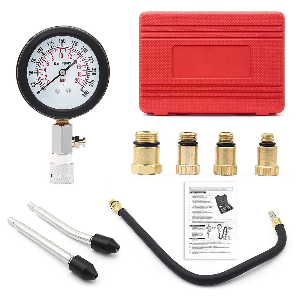 Car Engine Compression Meter Automotive Cylinder Tester Kit Tool with M10 M12 M14 M18 Adapter 0-300 PSI Auto Moto Pressure Gauge
Car Engine Compression Meter Automotive Cylinder Tester Kit Tool with M10 M12 M14 M18 Adapter 0-300 PSI Auto Moto Pressure Gauge