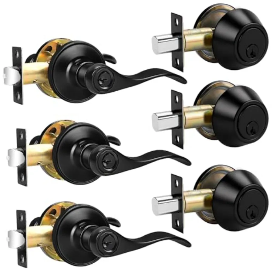 Front Door Handle and Double Cylinder Deadbolt Set, Exterior Door Handle with Deadbolt Lockset, Wave Reversible Door Lever Lock
Front Door Handle and Double Cylinder Deadbolt Set, Exterior Door Handle with Deadbolt Lockset, Wave Reversible Door Lever Lock