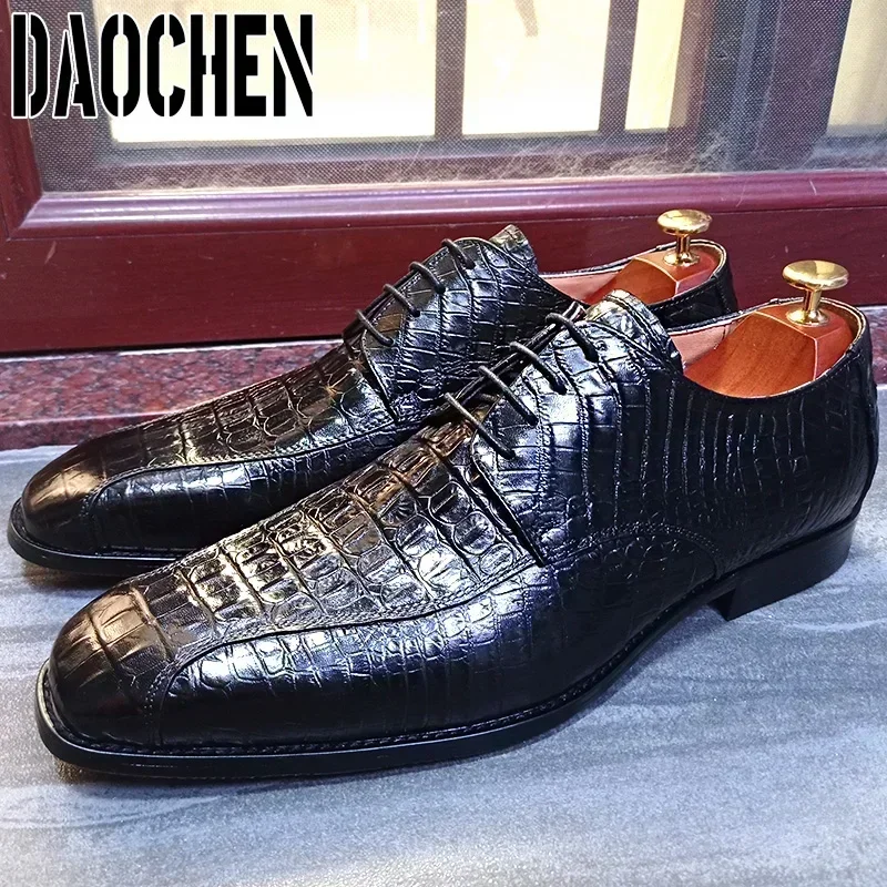 Luxury Men Shoes Lace up Pointed Toe Black Brown Oxfords Derby Crocodile Print Casual Mens Dress Shoes Leather Shoes Men
Luxury Men Shoes Lace up Pointed Toe Black Brown Oxfords Derby Crocodile Print Casual Mens Dress Shoes Leather Shoes Men