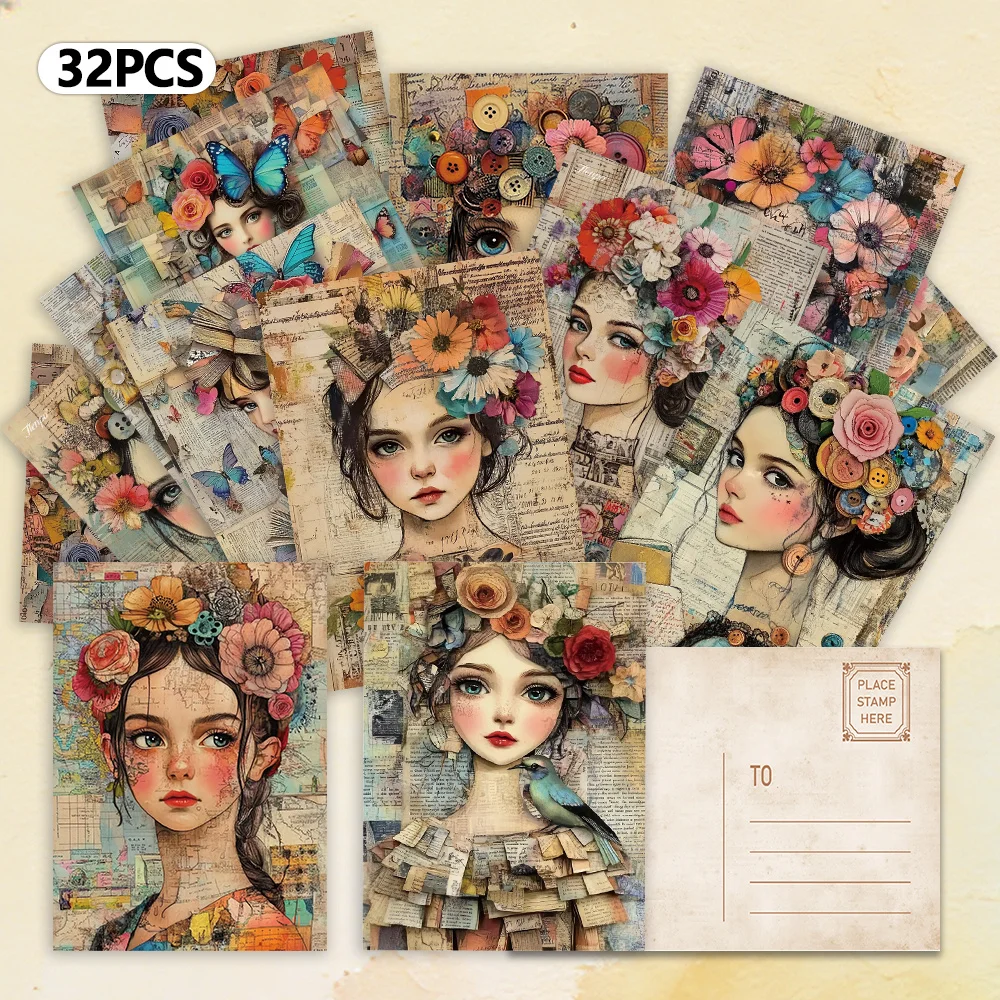 32pcs,floral portrait postcards,indoor bedroom decoration, wall stickers, message cards, greeting cards, commemorative postcards
32pcs,floral portrait postcards,indoor bedroom decoration, wall stickers, message cards, greeting cards, commemorative postcards