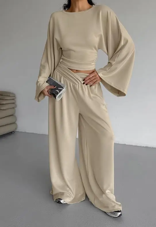 Autumn/winter Khaki Women's Outfit - Belted Flared Sleeve Top with Wide Leg Pants, Casual & Stylish Two-Piece Set
Autumn/winter Khaki Women's Outfit - Belted Flared Sleeve Top with Wide Leg Pants, Casual & Stylish Two-Piece Set