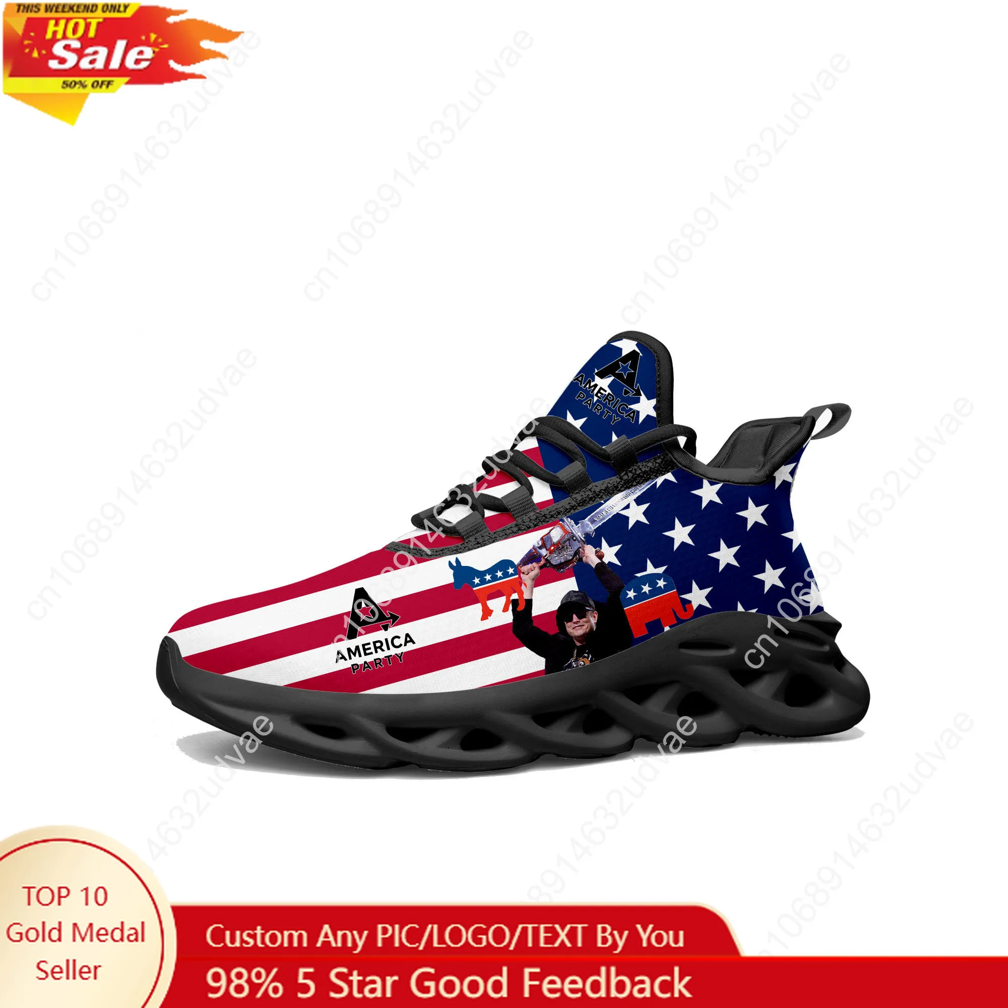 America Party Sport Sneakers Mans Womans Running Shoes Elon Musk Durable Sneaker Lace Up Mesh Durable Footwear Custom Shoe Black
America Party Sport Sneakers Mans Womans Running Shoes Elon Musk Durable Sneaker Lace Up Mesh Durable Footwear Custom Shoe Black