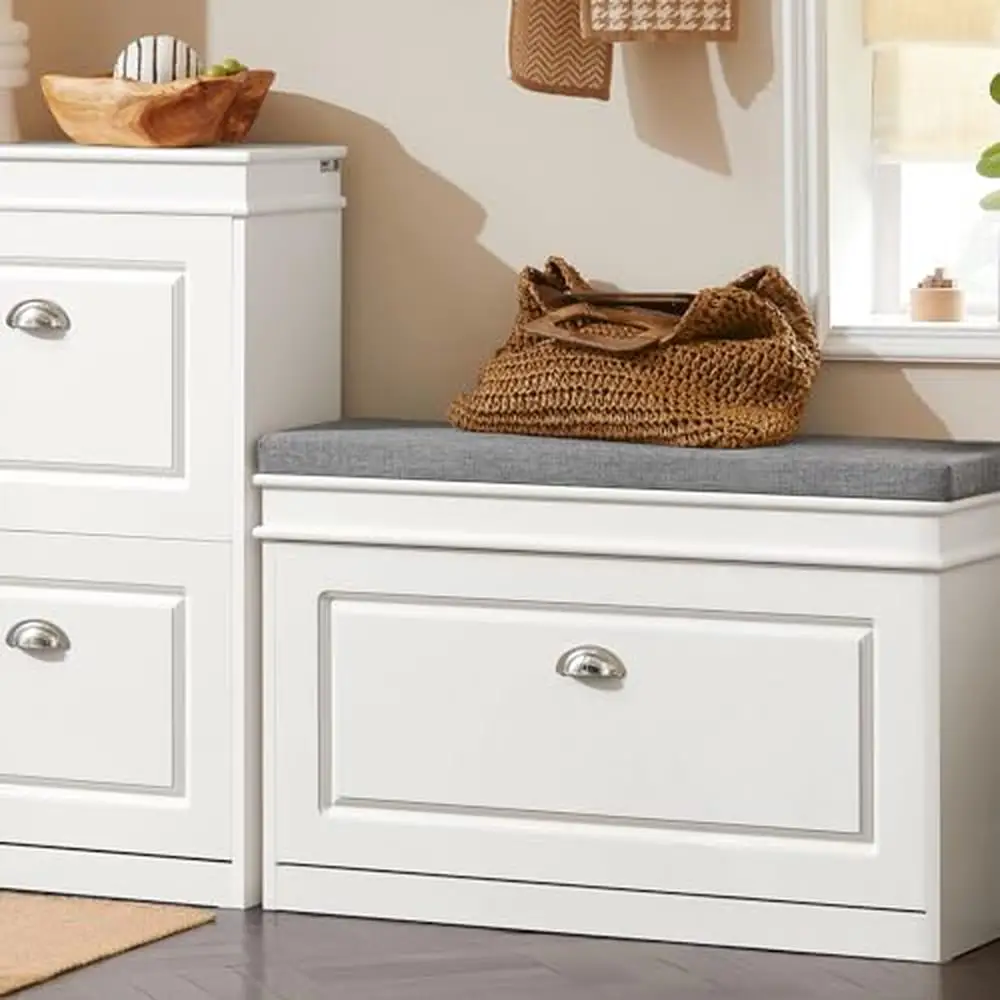 Modern White Hallway Shoe Bench Shoe Rack Cabinet Flip-Drawer Seat Cushion- 2 Tiers Comfortable Grey- MDF Wood Polyester-
Modern White Hallway Shoe Bench Shoe Rack Cabinet Flip-Drawer Seat Cushion- 2 Tiers Comfortable Grey- MDF Wood Polyester-