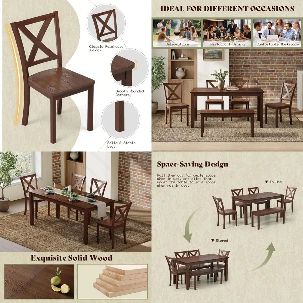 6-Piece armhouse Dining Table Set, 59" Wooden Kitchen Table with 4 Chairs and Bench, Space-Saving Rustic Dining Room Set or 6, W
6-Piece armhouse Dining Table Set, 59" Wooden Kitchen Table with 4 Chairs and Bench, Space-Saving Rustic Dining Room Set or 6, W