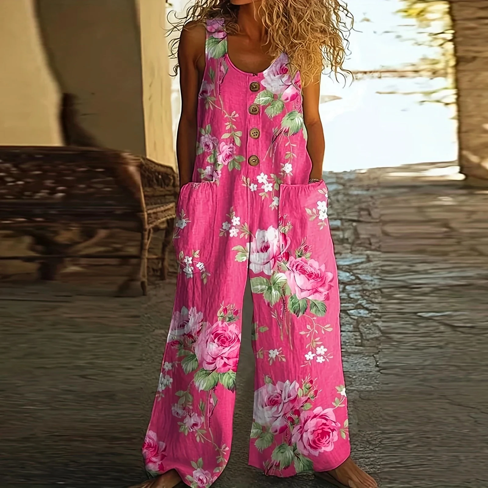 Combhasaki Women Summer Bojomian Floral Print Long Jumpsuit Sleeveless Deep U Neck Button Up Wide Leg Loose Playsuit with Pocket
Combhasaki Women Summer Bojomian Floral Print Long Jumpsuit Sleeveless Deep U Neck Button Up Wide Leg Loose Playsuit with Pocket