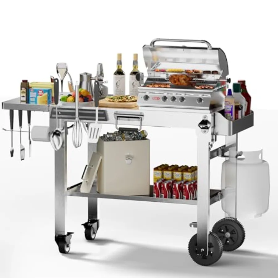 Outdoor BBQ grill cart for 22'' tabletop griddle, food-grade 304 stainless steel, silver, portable with 4 foldable legs for RV,
Outdoor BBQ grill cart for 22'' tabletop griddle, food-grade 304 stainless steel, silver, portable with 4 foldable legs for RV,