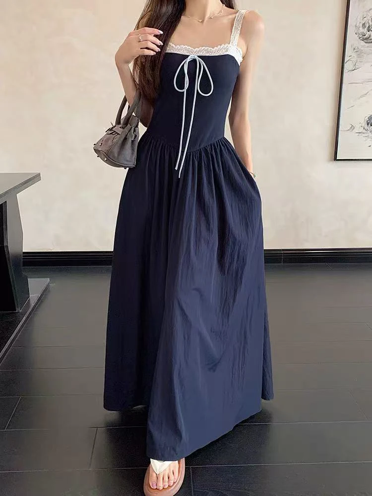 Lace Patchwork Bandage Dress for Women Y2K Summer Elegant Slim Navy Midi Dress Sweet Preppy Sleeveless A Line Vestidos Mujer New
Lace Patchwork Bandage Dress for Women Y2K Summer Elegant Slim Navy Midi Dress Sweet Preppy Sleeveless A Line Vestidos Mujer New