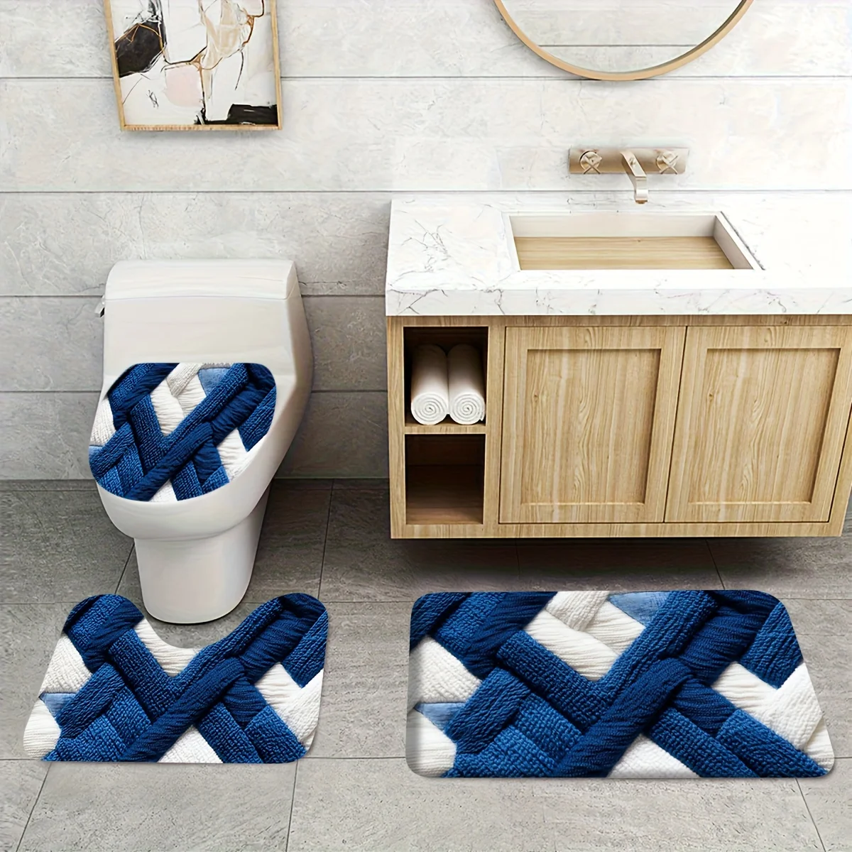 3pcs Blue Geometric Bath Mat Set - Non-Slip Flannel Rug & Pad for Modern Bathroom Decor & All-Season Style
3pcs Blue Geometric Bath Mat Set - Non-Slip Flannel Rug & Pad for Modern Bathroom Decor & All-Season Style