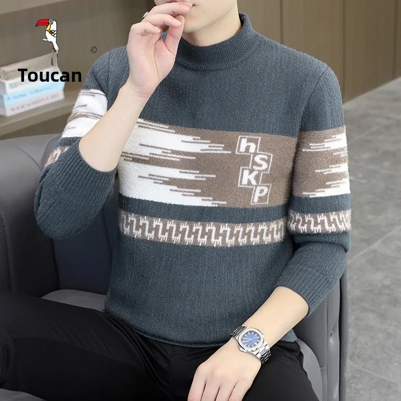 Мужской вязаный свитер с утолщенным воротником-стойкой, повседневный стиль, с цветовыми блоками, приталенный крой, зимний, универсальный, комфортный, теплый
Мужской вязаный свитер с утолщенным воротником-стойкой, повседневный стиль, с цветовыми блоками, приталенный крой, зимний, универсальный, комфортный, теплый