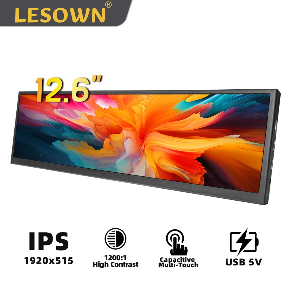 LESOWN 12.6inch Portable Display 1920×515 IPS Secondary Screen Stretched Strip Monitor AIDA64 Sensor Panel for Travel and Office
LESOWN 12.6inch Portable Display 1920×515 IPS Secondary Screen Stretched Strip Monitor AIDA64 Sensor Panel for Travel and Office