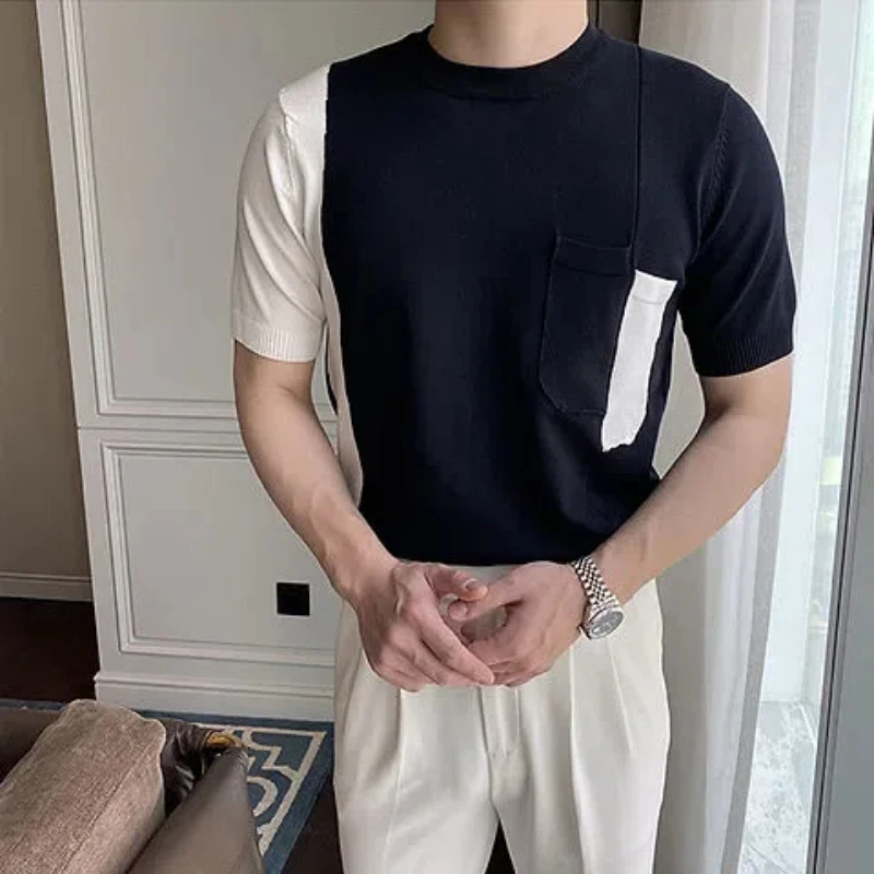 Summer Knitted Short-sleeved Cool and Breathable Korean Casual and Versatile Contrasting Spliced Sweater Top
Summer Knitted Short-sleeved Cool and Breathable Korean Casual and Versatile Contrasting Spliced Sweater Top