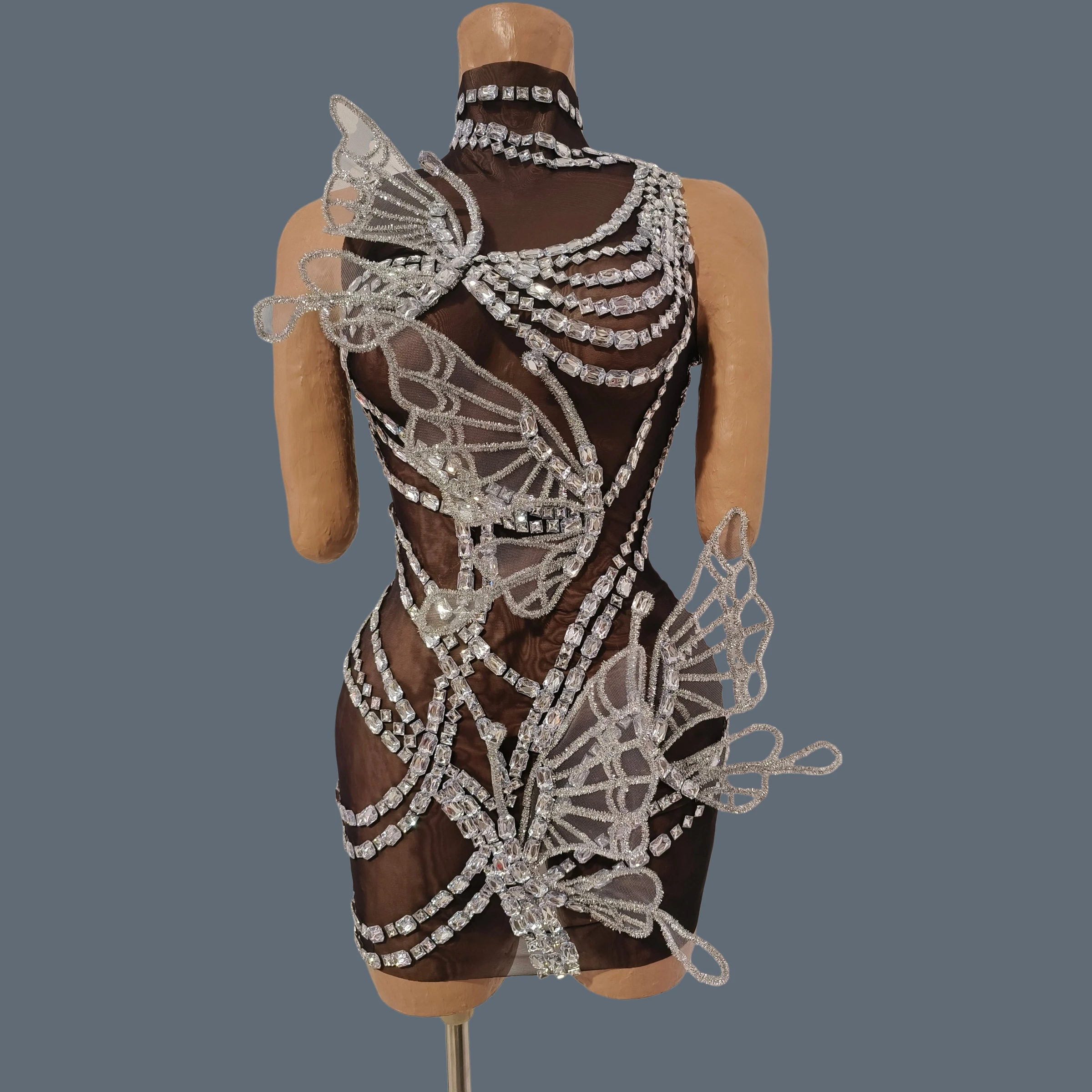Sparkly Sheer Mesh Sleeveless Mini Dress Silver Rhinestone 3D Butterfly Stage Performance Costume Party Evening Wear Chengshuang
Sparkly Sheer Mesh Sleeveless Mini Dress Silver Rhinestone 3D Butterfly Stage Performance Costume Party Evening Wear Chengshuang