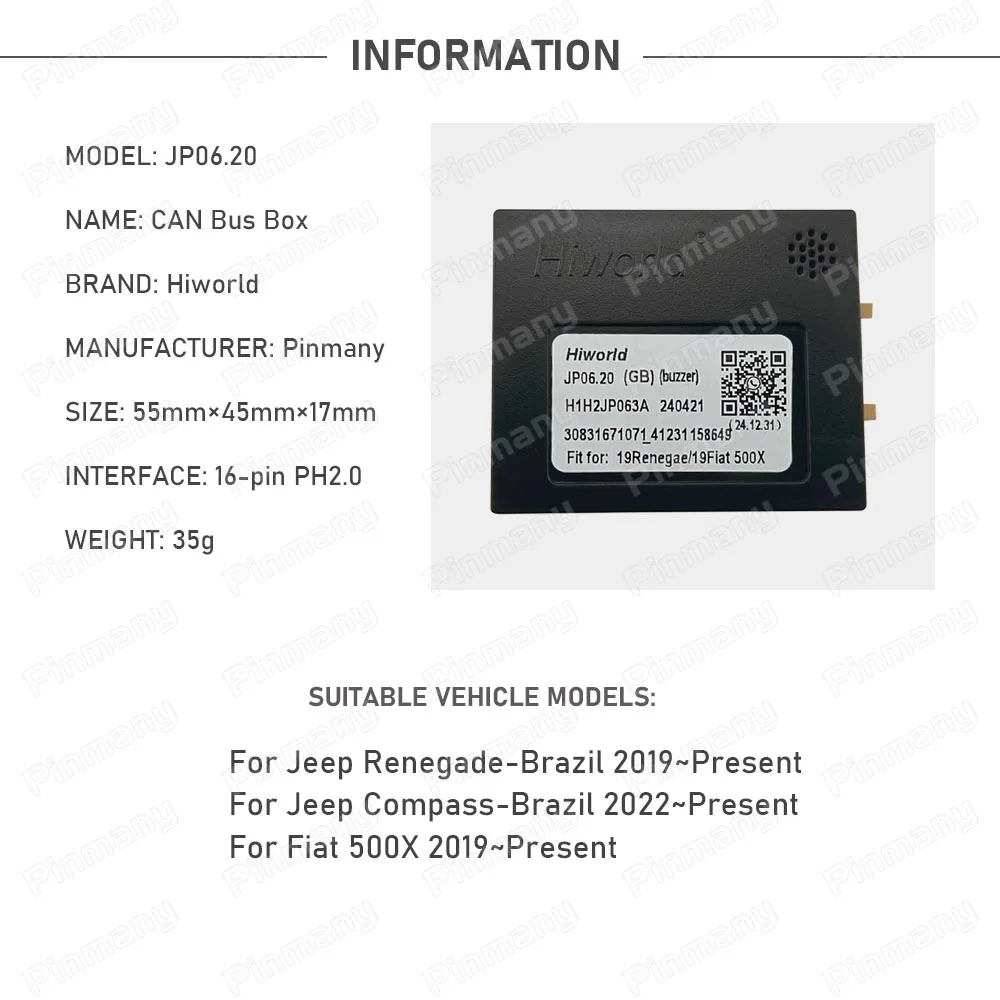 Hiworld JP06.20 CAN Bus Decoder 16-pin CAN to URAT adapter for Fiat 500 X,for Jeep Renegade Compass Android Head Unit
Hiworld JP06.20 CAN Bus Decoder 16-pin CAN to URAT adapter for Fiat 500 X,for Jeep Renegade Compass Android Head Unit