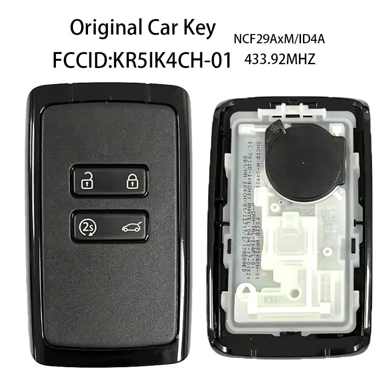 KEYECU Original 4Buttons Smart Remote Key NCF29AxMTT Chip 434Mhz KR5IK4CH-01 For Kadja Clio5 Zoe2 Koleos Captur Megane 2016-2022
KEYECU Original 4Buttons Smart Remote Key NCF29AxMTT Chip 434Mhz KR5IK4CH-01 For Kadja Clio5 Zoe2 Koleos Captur Megane 2016-2022