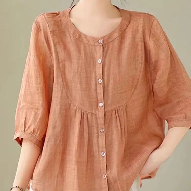 Loose Cotton Linen Shirt Women Summer New Style plus Size Slimming Tummy Covering Fashionable Age-Defying Trendy Top
Loose Cotton Linen Shirt Women Summer New Style plus Size Slimming Tummy Covering Fashionable Age-Defying Trendy Top