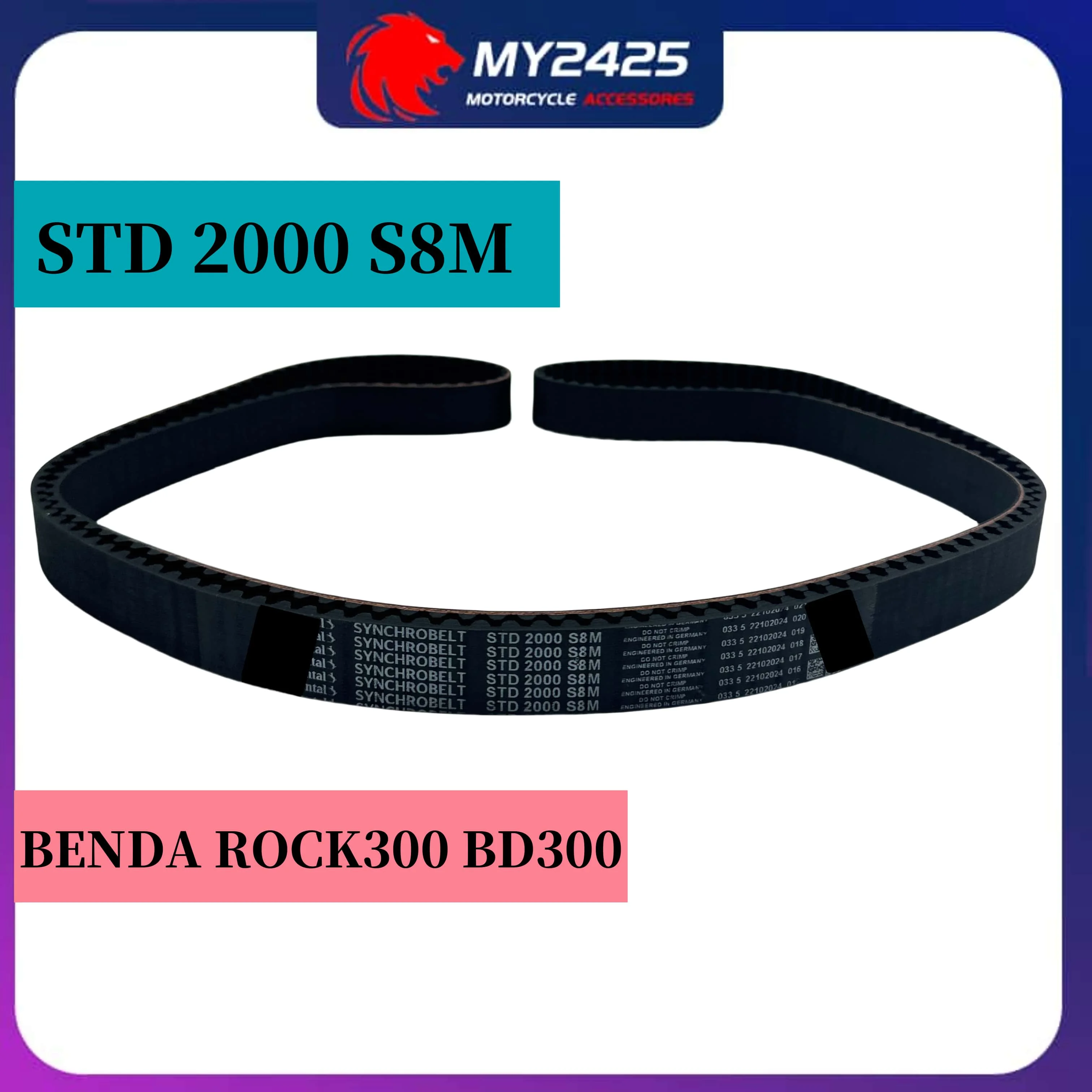 STD 2000 S8M Motorcycle Drive Belt For BENDA ROCK300 BD300 ROCK 300 High quality STD2000S8M
STD 2000 S8M Motorcycle Drive Belt For BENDA ROCK300 BD300 ROCK 300 High quality STD2000S8M