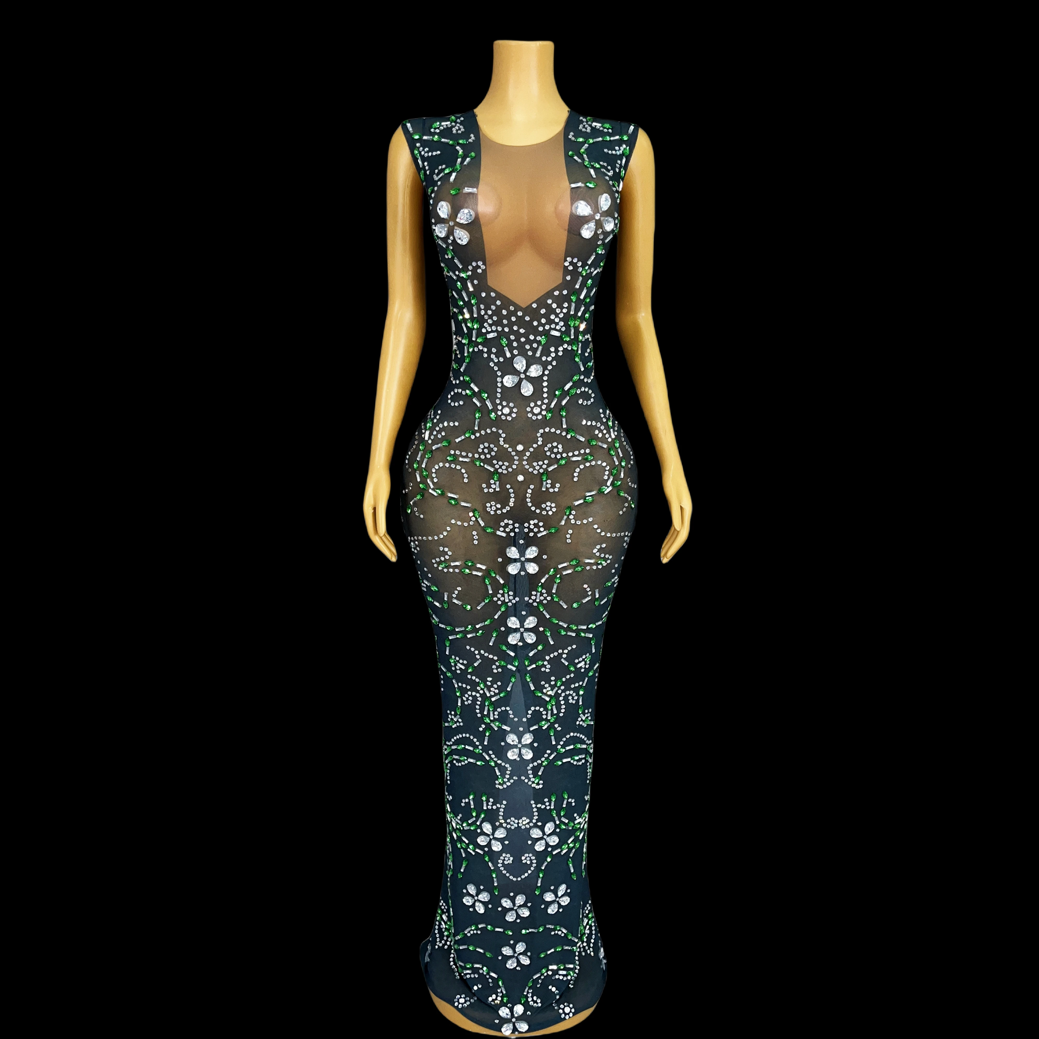 Elegant dark green mesh dress handmade rhinestone maxi skirt ladies party party celebration costume show stage costume qingten
Elegant dark green mesh dress handmade rhinestone maxi skirt ladies party party celebration costume show stage costume qingten