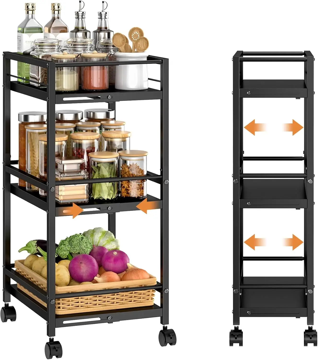 Expandable Slim Storage Cart, 3-Tier Metal Rolling Kitchen Cart with Wheels for Small Spaces in Kitchen Bathroom Laundry
Expandable Slim Storage Cart, 3-Tier Metal Rolling Kitchen Cart with Wheels for Small Spaces in Kitchen Bathroom Laundry