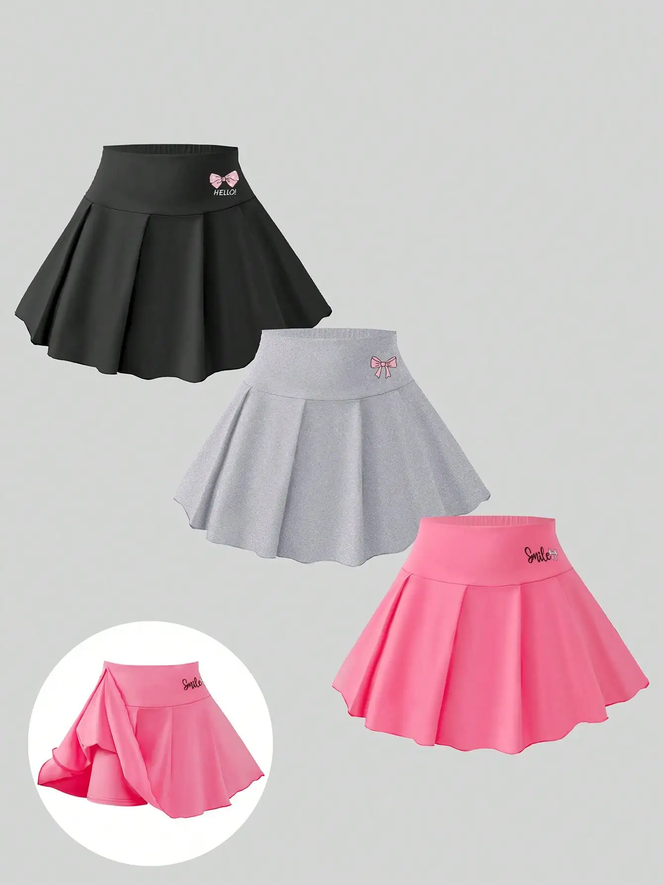 3-Pack Pleated Skorts for Girls with Bow Embroidery, Casual Summer Wear
3-Pack Pleated Skorts for Girls with Bow Embroidery, Casual Summer Wear